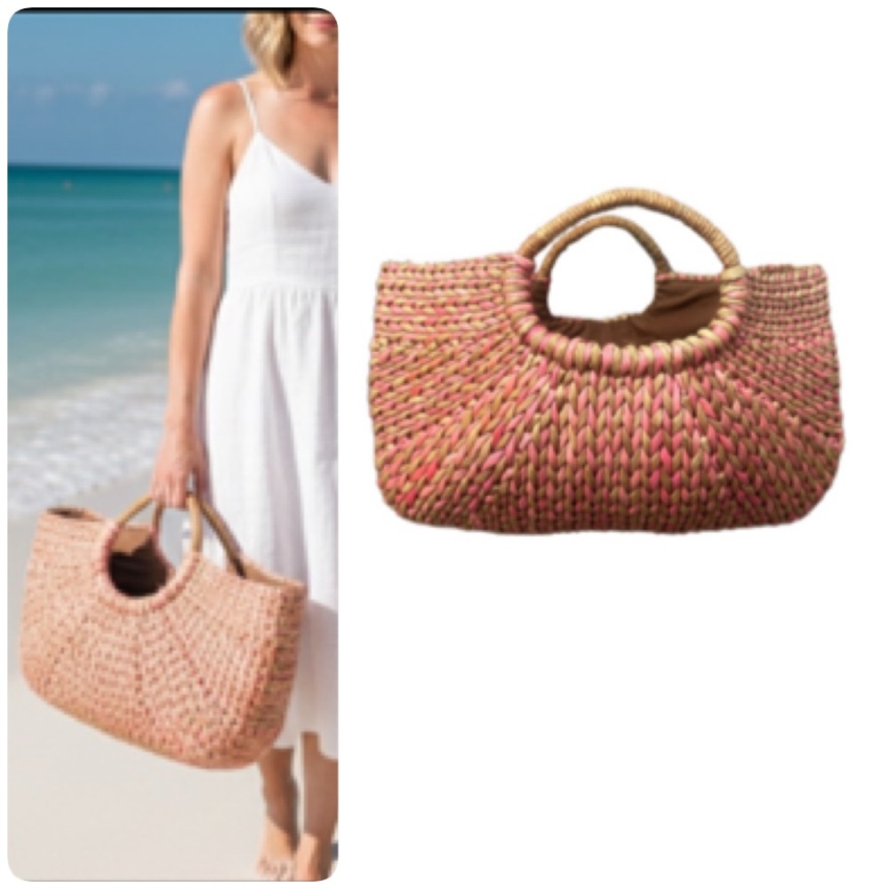 GAP Boho Straw Bag|Tote Pink and Tan